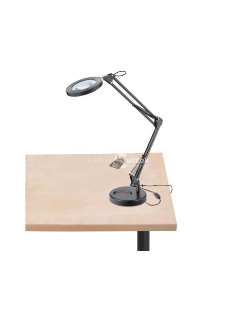 EXTOL LIGHT nagyító LED lámpa, asztali, Fekete, 7 W COB, 2400 Lm, 5× nagyítás; mechanikusan állítható rögzítés, USB töltőkábel