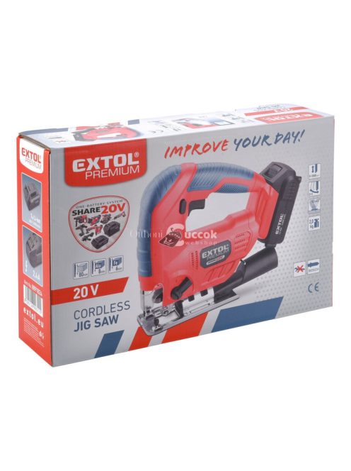 EXTOL PRMIUM akkus dekopírfűrészgép, Share20V, 20V, Li-ion, 1db akku, 1db töltő, 2000 mAh