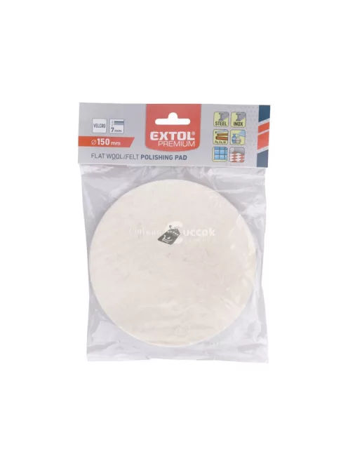 EXTOL PREMIUM polírkorong, fehér, báránybőr (gyapjú); 150 mm, 7 mm vastag, tépőzáras