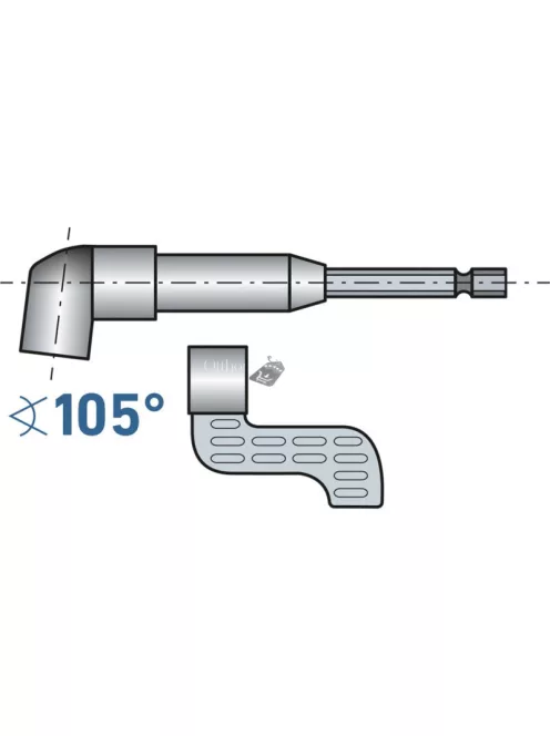 EXTOL CRAFT hosszabbító szár BIT-ekhez, L-alakú (105°) 1/4'×140 mm; mágneses (sarokcsavarozó adapter)