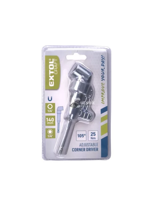EXTOL CRAFT hosszabbító szár BIT-ekhez, L-alakú (105°) 1/4'×140 mm; mágneses (sarokcsavarozó adapter)