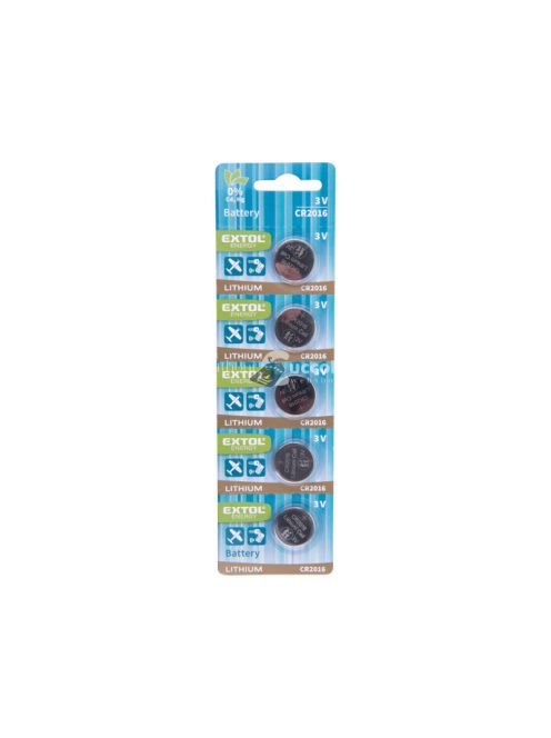 EXTOL ENERGY gombelem klt. 5 db, Lítium, 3V, méret: (CR2016); hosszú étettartam, bliszteren