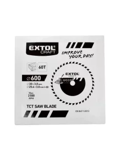   EXTOL CRAFT körfűrészlap, keményfémlapkás, 600×30mm(lyuk átm), T60; 3,8 mm lapkaszélesség, max. 2.500 ford/perc