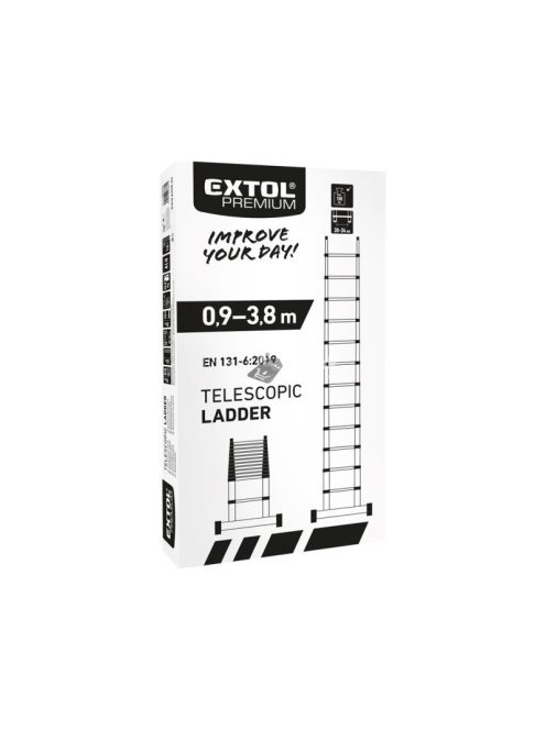 EXTOL PREMIUM teleszkópos létra, max./min magasság 3,8m/0,96m, ALU