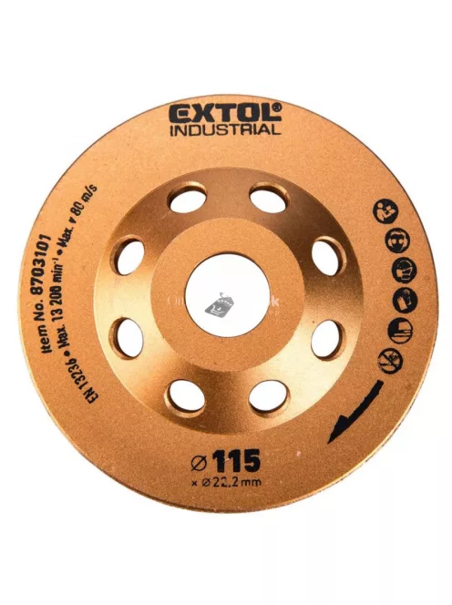 EXTOL INDUSTRIAL gyémántcsiszoló korong; 115mm×22,2mm, Turbo/lamellás jellegű