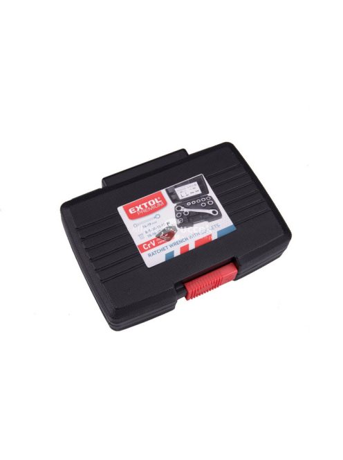 EXTOL PREMIUM racsnis csillag kulcs klt. 11db; cserélhető betétekkel: 8-19mm CrV. 72 foggal, 2 irányú forgás