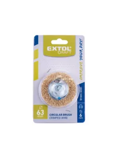   EXTOL CRAFT drótcsiszoló körkefe, 63mm, fúrógépbe fogható: 6mm csap, hullámos szálú, rezezett acél, max 4500 frod/perc