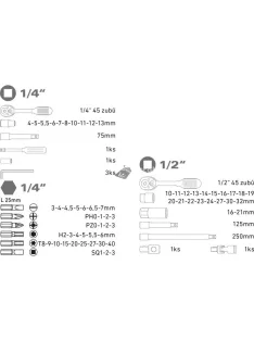  EXTOL PREMIUM dugókulcs klt., CV.4-32mm ; 1/4'&1/2' 75db, racsnis 45fog