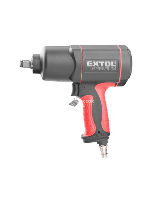 EXTOL PRMIUM légkulcs, 1/2', 800Nm, erős, 3 fokozatú (Twin Hammer), 7000 1/min, 142l/min, 6,3 Bar, 3/8' tömlőcsatlakozó, 2,4kg