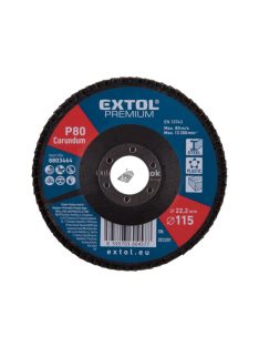   EXTOL PREMIUM lamellás csiszoló acél, Alu, műa. és fa munkadarabok csiszolására, 115×22mm; P60, kúpos, max.:13.200 ford./perc, E