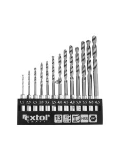   EXTOL CRAFT fémcsigafúró klt., 13db, HSS; 1,5-6,5mm, 1/4 BIT befogás, polírozott, műanyag tartóban, bliszteren