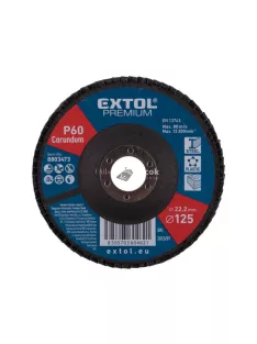   EXTOL PREMIUM lamellás csiszoló acél, Alu, műa. és fa munkadarabok csiszolására, 125×22mm; P80, kúpos, max.:12.300 ford./perc, E