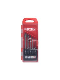   EXTOL PREMIUM fúró klt. 5 db, üvegre, kerámiára és csempére, keményfém lapkás; 4-10 mm ×100mm, 4élü, 1/4 hatszög befogás