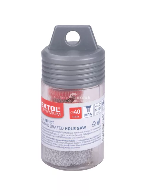 EXTOL PREMIUM körkivágó csempére, gyémánt vágóél; 40mm × M14, sarokcsiszolóba fogható