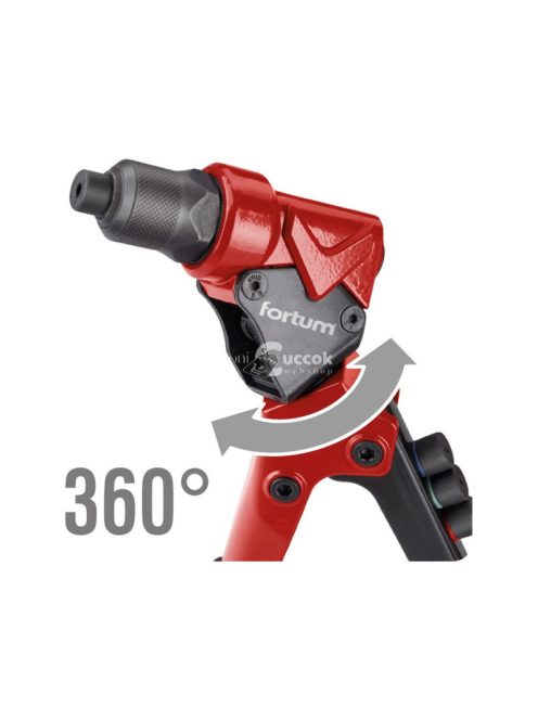 FORTUM szegecsanya- és popszegecs húzó fogó, 2az1ben, forgatható fejű, kétkaros; 260 mm, CrVMo fej, FORTUM
