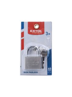   EXTOL PREMIUM lakat, vas, matt nikkel, 3db kulcs; 40mm, edzett acél kengyel, szárátmérő: 7 mm