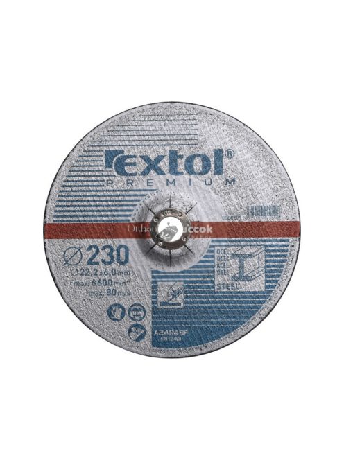 EXTOL PREMIUM csiszoló korong acélhoz, kék; 115×6,0×22,2mm, max 13300 ford/perc