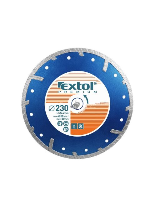 EXTOL PREMIUM gyémántvágó TURBO Plus; 125mm, száraz és vizes vágáshoz, vágási mélység: 2,5 cm