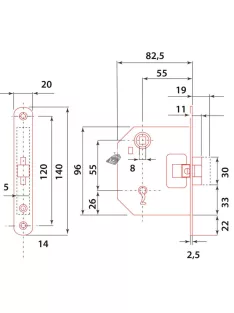   FLAME Bevésőzár, 55×55×20mm, 1 kulcsos, LŐVÉR típusú, Flame