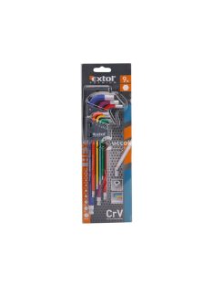   EXTOL PREMIUM imbuszkulcs klt., 9db, több színű, extra hosszú; gömbfej, 9db 1,5-10mm, CV., 90-230mm