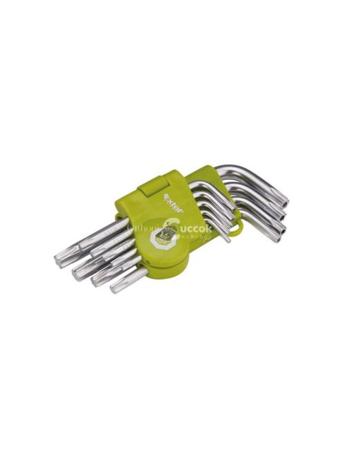 EXTOL CRAFT TORX kulcs klt., rövid, Cr40, TÜV/GS; 9db, T10-T50, bliszteren, egyik vége lyukas