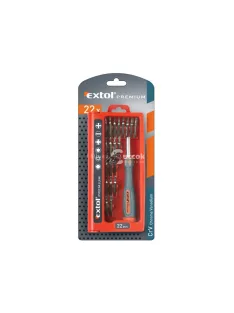   EXTOL PREMIUM órás csavarhúzó klt. 22 db C.V. bitekkel; lapos 1,5-3mm, PH000-PH1, PZ0-PZ1, imbusz: 1,5-3mm, torx: T6-20