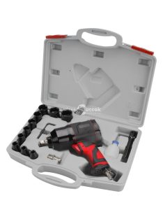   EXTOL PRMIUM légkulcs klt., 15 db, 1/2', dugófejek (10 db: 9-27mm), 340Nm, 7400 1/min, 113l/min, 6,3 Bar, 1/4' tömlőcsatlakozó,