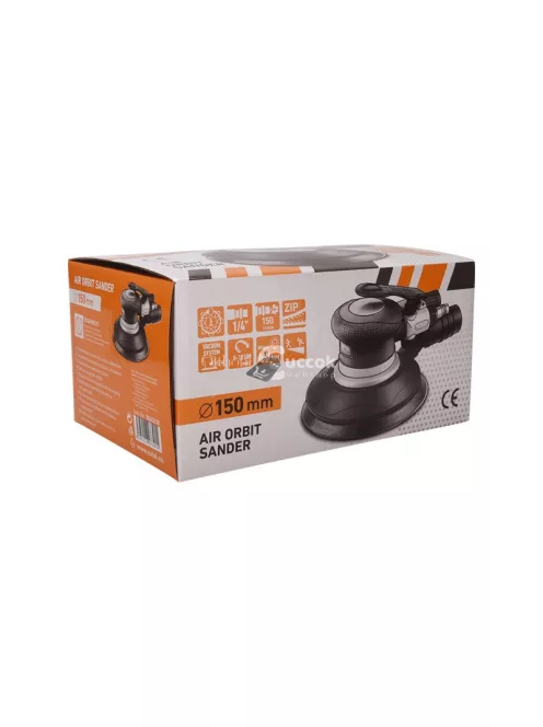 EXTOL PRMIUM pneumatikus rotációs csiszoló, 150mm, excentricitás: 5mm; 10.500 1/min, 150l/min, 6 Bar, 1/4' tömlőcsatlakozó, 0,96