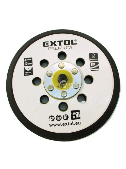 EXTOL PREMIUM tartalék gumi talp 8865038 rotációs csiszológéphez, 6'/150mm, 8 db lyuk, tépőzáras, max. 12.000/perc, vastagság: 1