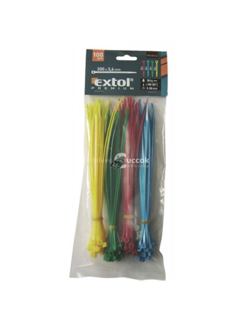 EXTOL PREMIUM kábelkötegelő 2,5×150mm 100db, 4 színű (piros, kék, sárga, zöld), nylon;