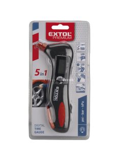   EXTOL PREMIUM nyomásmérő digitális, 5 az 1-ben autós funkció: nyomásmérő, fehér fény, vörös fény, üvegtörő, biztonsági öv átvágó