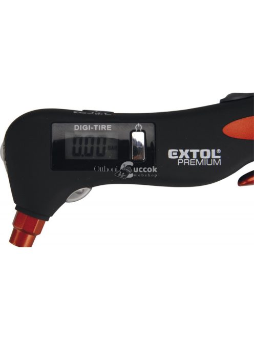 EXTOL PREMIUM nyomásmérő digitális, 5 az 1-ben autós funkció: nyomásmérő, fehér fény, vörös fény, üvegtörő, biztonsági öv átvágó
