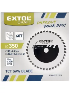   EXTOL CRAFT körfűrészlap, keményfémlapkás, 350×30mm(lyuk átm), T60; 3,5 mm lapkaszélesség, max. 4.300 ford/perc