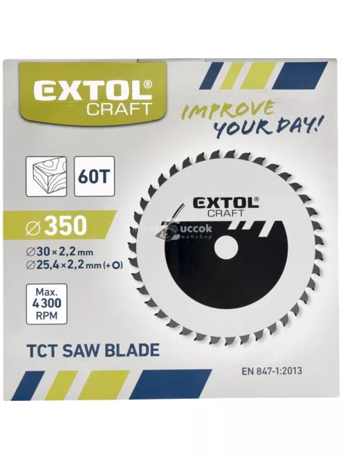 EXTOL CRAFT körfűrészlap, keményfémlapkás, 350×30mm(lyuk átm), T60; 3,5 mm lapkaszélesség, max. 4.300 ford/perc