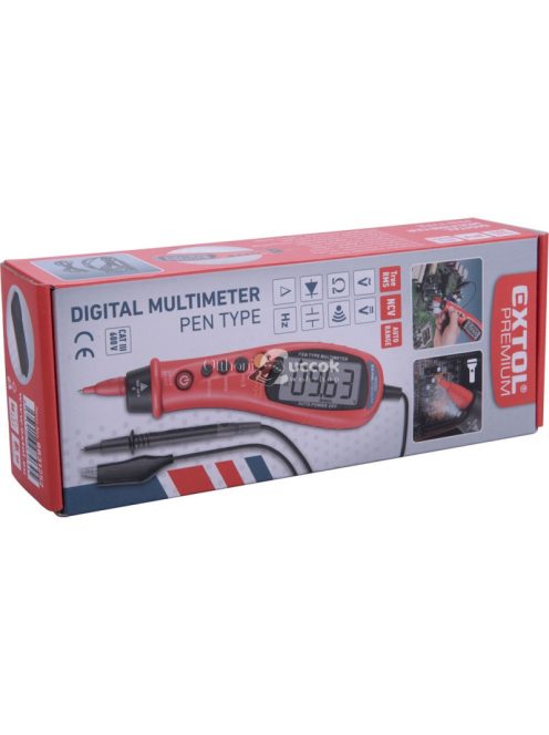 EXTOL PREMIUM digitális multiméter, toll típusú; Amper/Volt/Ohm mérő, hangjelző funkcióval, CE, 2 db 1,5V AAA elem