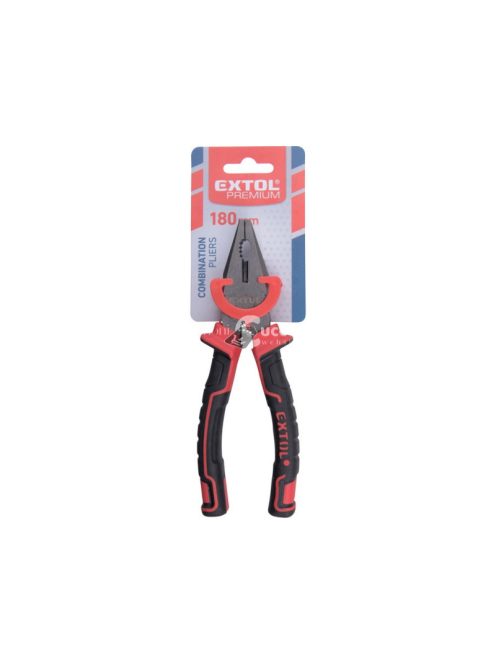 EXTOL PREMIUM kombinált fogó, 180mm, duál vörös/fekete, TPR nyél, akasztós szerszámtartó