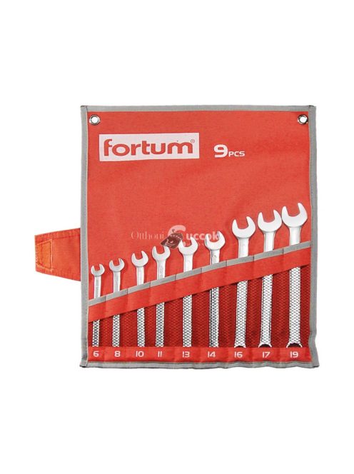 FORTUM csillag-villás kulcs klt. 9db, 6-19mm 61CrV5, mattkróm, vászon tok FORTUM