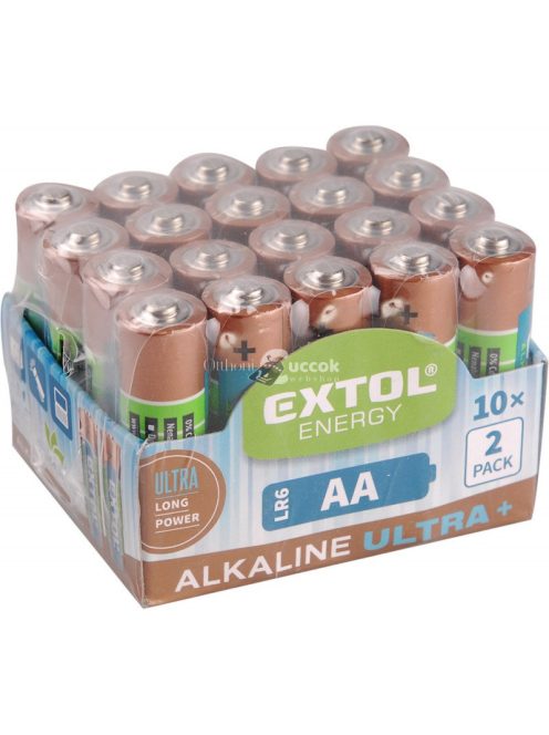 EXTOL ENERGY elem klt. 20 db, alkáli, 1,5V, méret: AA (LR6); hosszú étettartam, 10×2db-os kínálóban