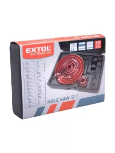   EXTOL PREMIUM körkivágó klt., 17 db-os, (19-22-25-32-38-44-51- 60-67-73-82-102-127mm) műanyag, fa, gipszkarton