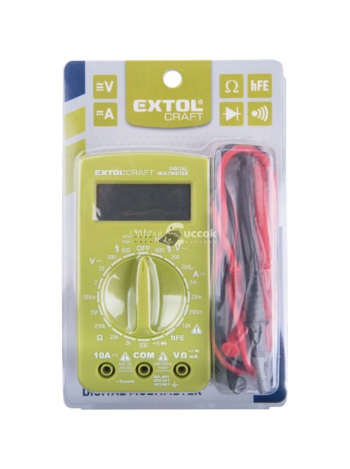 EXTOL CRAFT digitális multiméter; Amper/Volt/Ohm mérő, hangjelző funkcióval, CE, 1 db 9V elem