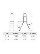 Rozsdamentes kétágú létra 1 + 5 fokos, 1.5 m magas - megnövelt stabilitású design