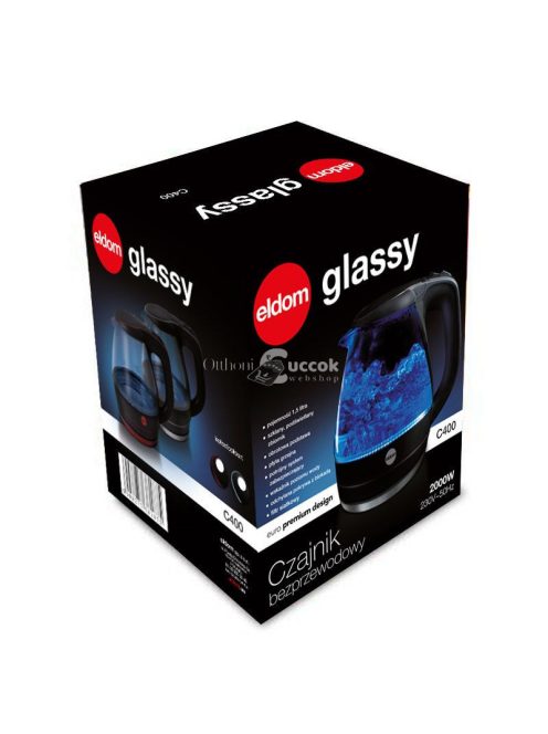 Vörös ELDOM C400 vezeték nélküli vízforraló 2000W 1.5 L