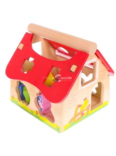   Fa ház farm szortírozó kockákkal Ecotoys - gyermek játék, fa játék, színes kockák, oktató játék