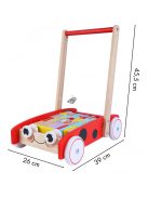 Fa kocsi tolóval és 40 db Ecotoys építőkockával