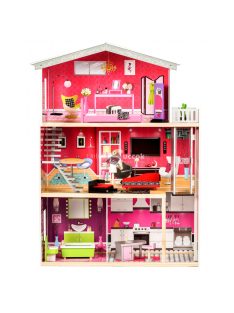   Nagyméretű fa babaház liften és bútorokkal - Malibu Otthon ECOTOYS