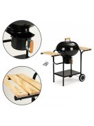 Szénkerti grill fedéllel és polcokkal, ráccsal és hamutálcával