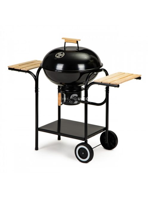 Szénkerti grill fedéllel és polcokkal, ráccsal és hamutálcával