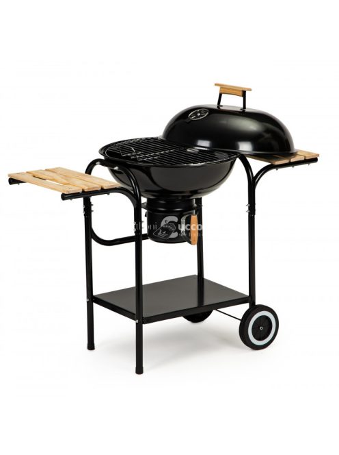 Szénkerti grill fedéllel és polcokkal, ráccsal és hamutálcával
