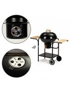 Szénkerti grill fedéllel és polcokkal, ráccsal és hamutálcával