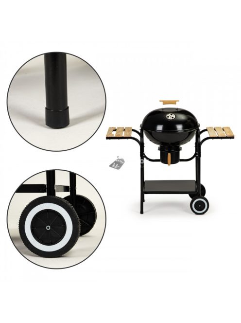 Szénkerti grill fedéllel és polcokkal, ráccsal és hamutálcával